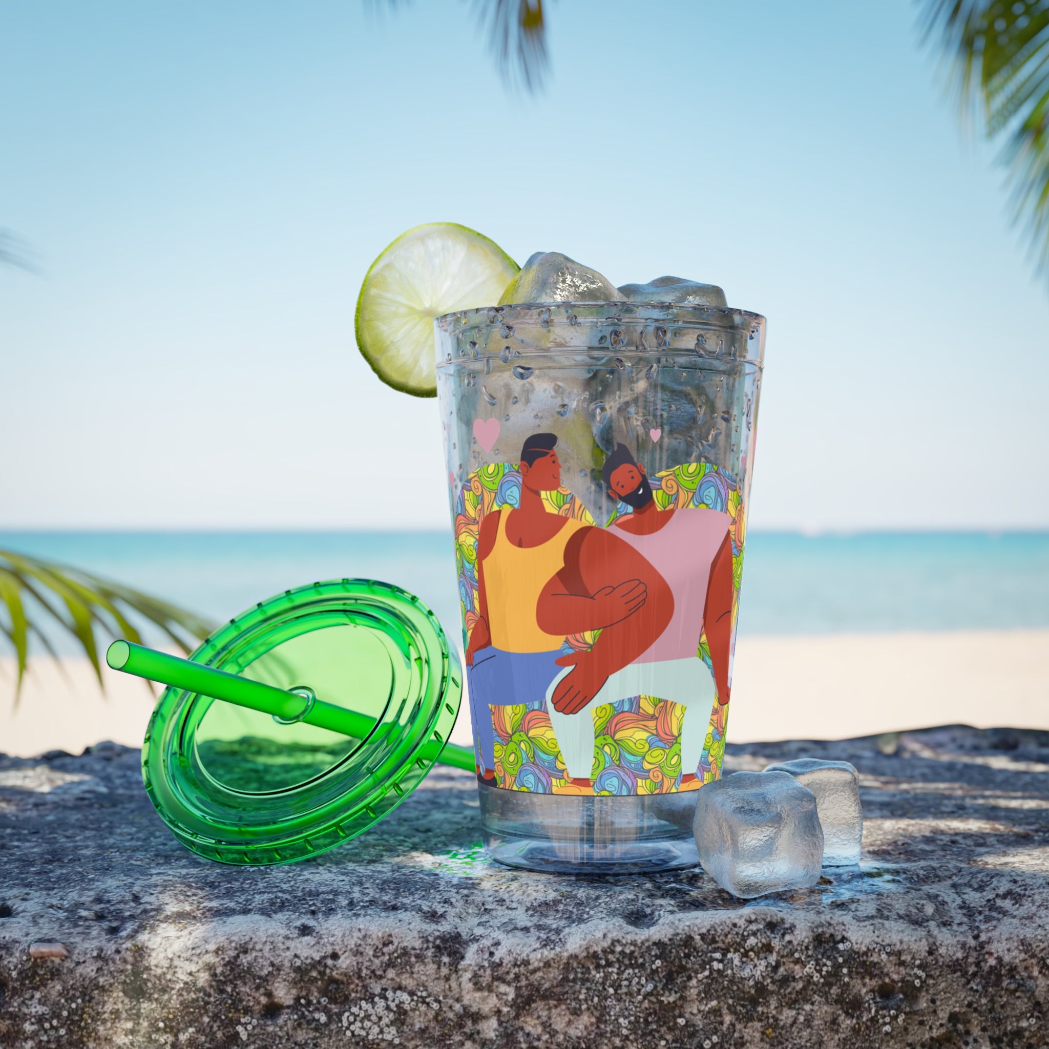 Sunsplash Tumbler, Colorful Couples Drinkware, Cute Travel Mug, Love Glassware – Bold Queer Streetwear Drinkware