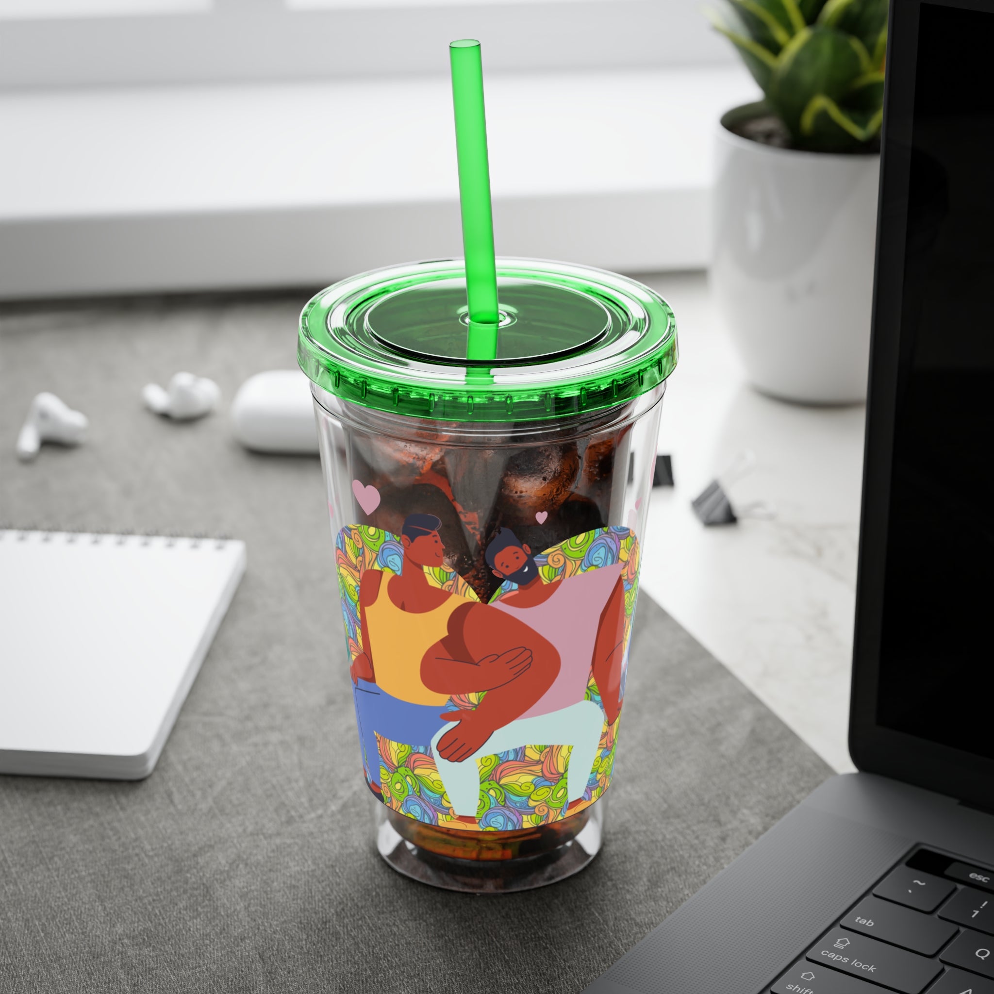 Sunsplash Tumbler, Colorful Couples Drinkware, Cute Travel Mug, Love Glassware – Bold Queer Streetwear Drinkware