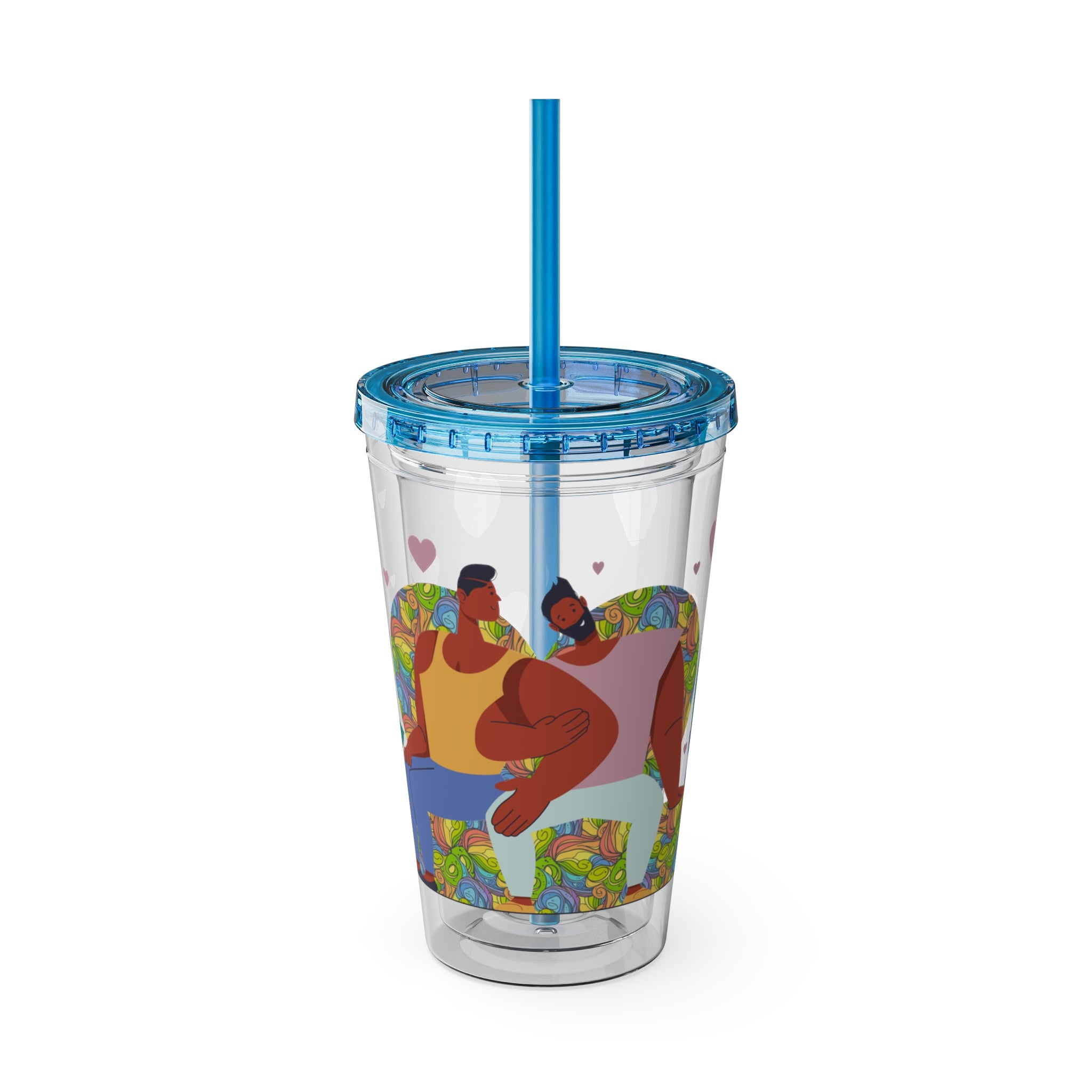 Sunsplash Tumbler, Colorful Couples Drinkware, Cute Travel Mug, Love Glassware – Bold Queer Streetwear Drinkware