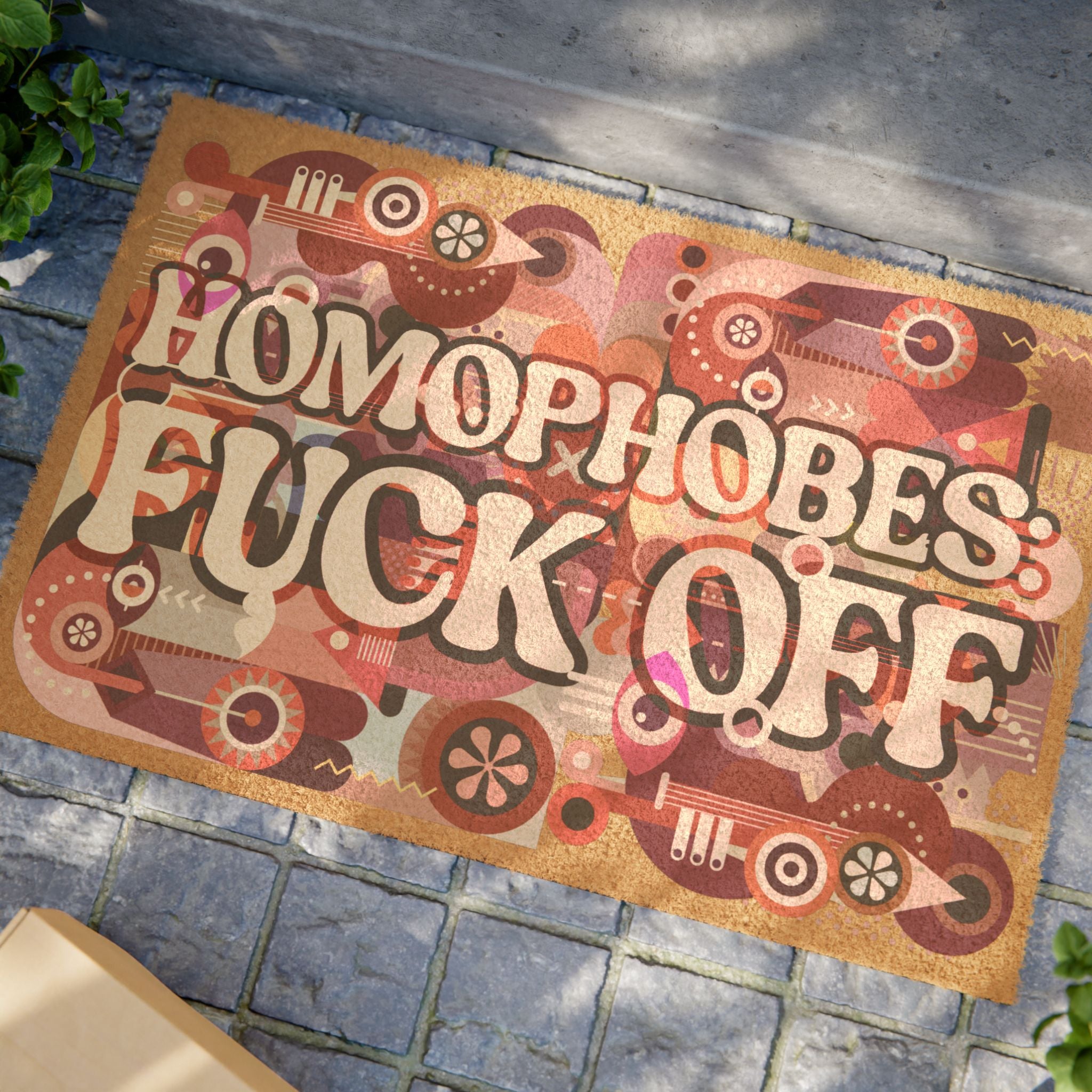 Colorful Welcome Doormat - 'Homophobes Fuck Off' Statement Rug – Club Riot Queer Streetwear