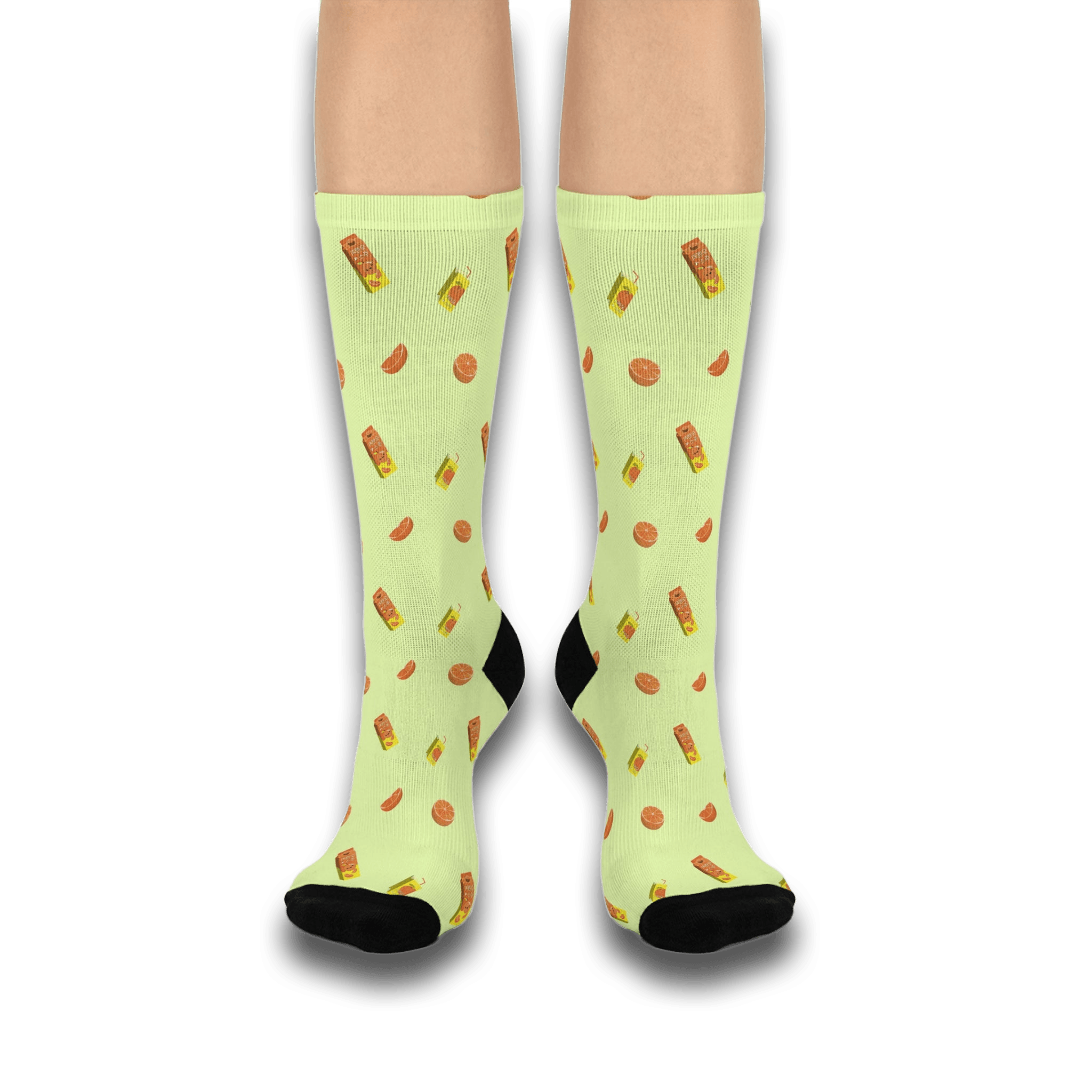 Playful Citrus Crew Socks - Fun & Cozy Orange Pattern with Club Riot queer streetwear design