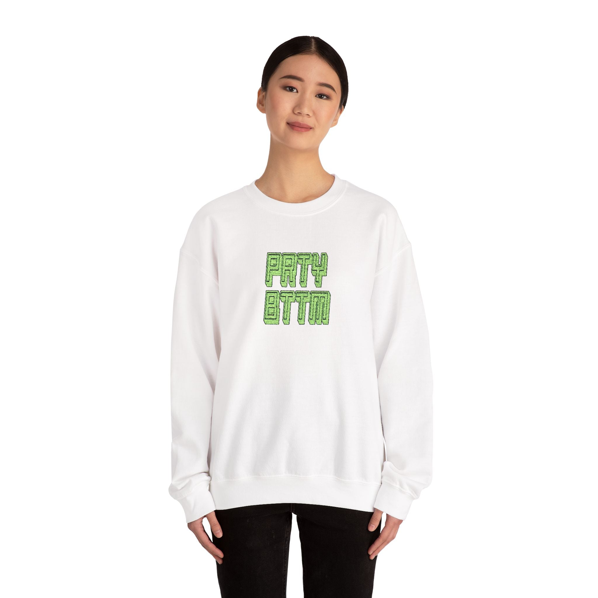 Sparkling Green Text Crewneck Sweatshirt | Casual Streetwear, Cozy Gift, Unisex Apparel, Everyday Fashion, Holiday Layering Crewneck Sweatshirt – Queer Streetwear Cozy Essential