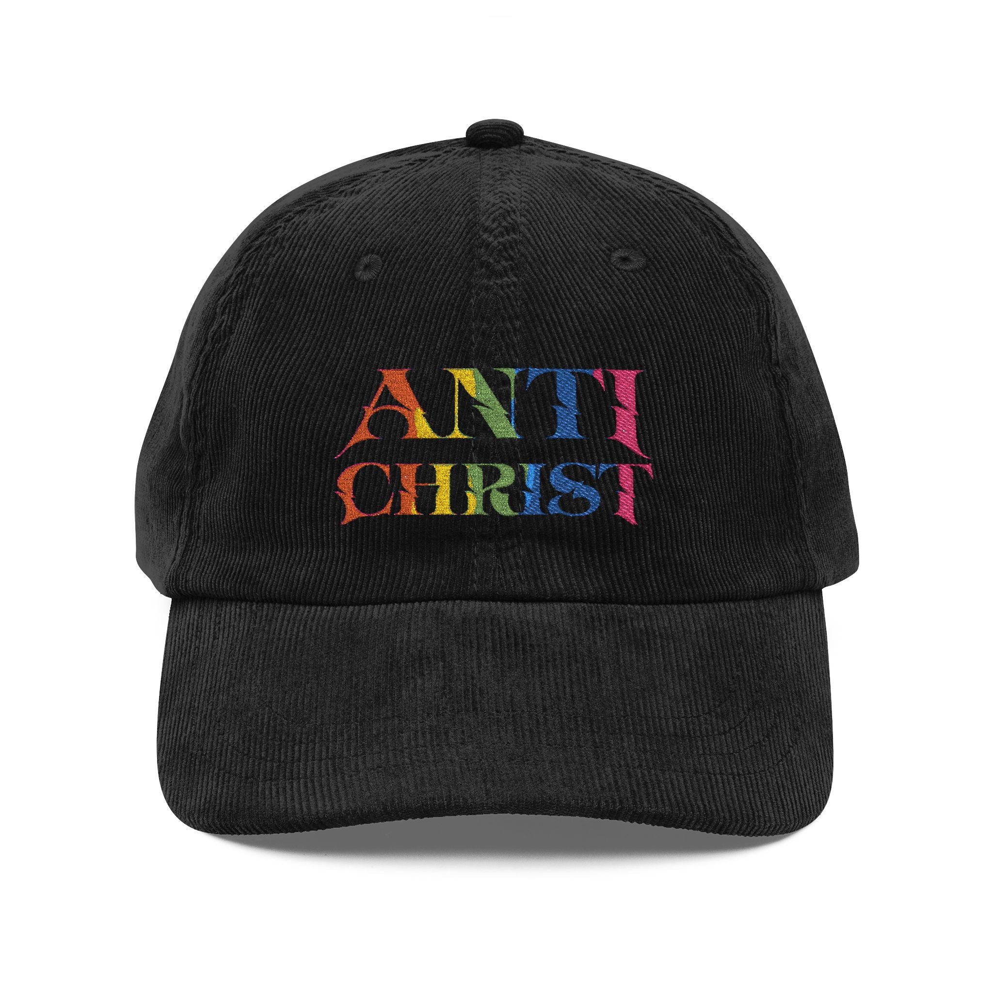 Vintage Embroidered Corduroy Cap, Trendy Hat, Anti Christ Apparel, Retro Headwear, Fashion Statement, Unique Gift Snapback Trucker Cap – Embroidered Queer Streetwear Hat