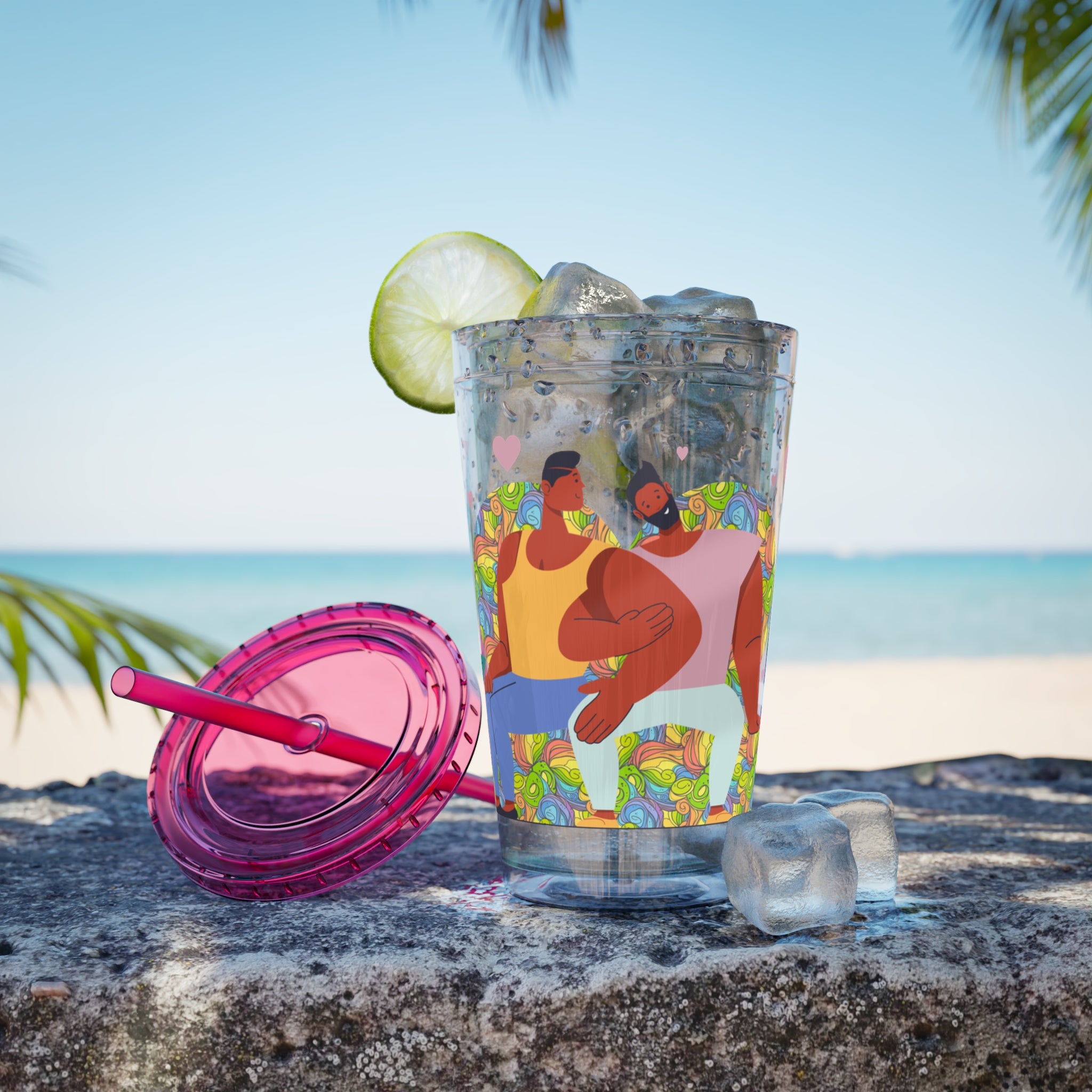 Sunsplash Tumbler, Colorful Couples Drinkware, Cute Travel Mug, Love Glassware – Bold Queer Streetwear Drinkware
