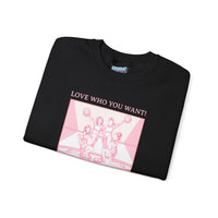Graphic Sweatshirt Love Who You Want Dark Humor Marriage Equality Quote Crewneck Sweatshirt – Queer Streetwear Cozy Essential