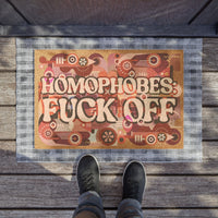 Colorful Welcome Doormat - 'Homophobes Fuck Off' Statement Rug – Club Riot Queer Streetwear