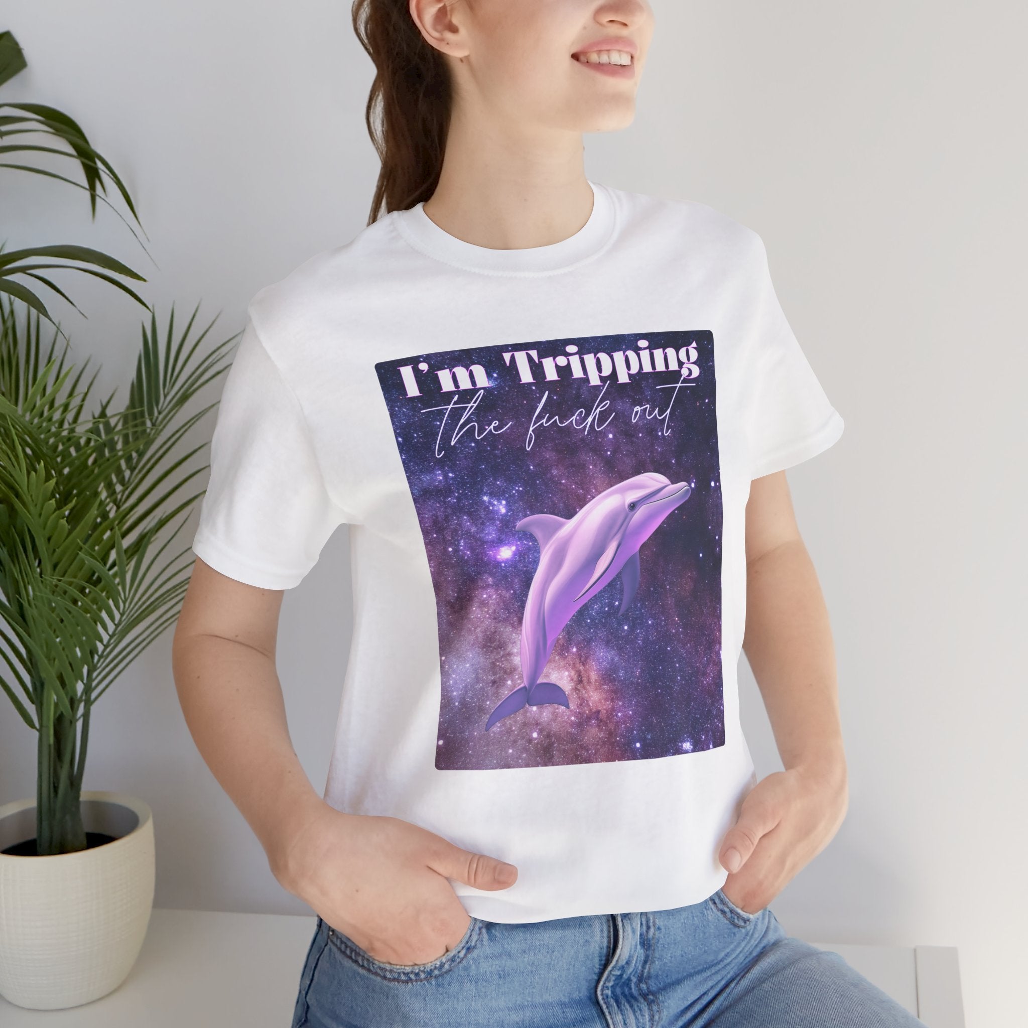"I'm tripping the F*ck out" Surreal Dolphin Tee Unisex T-Shirt – Bold Queer Streetwear Graphic Tee