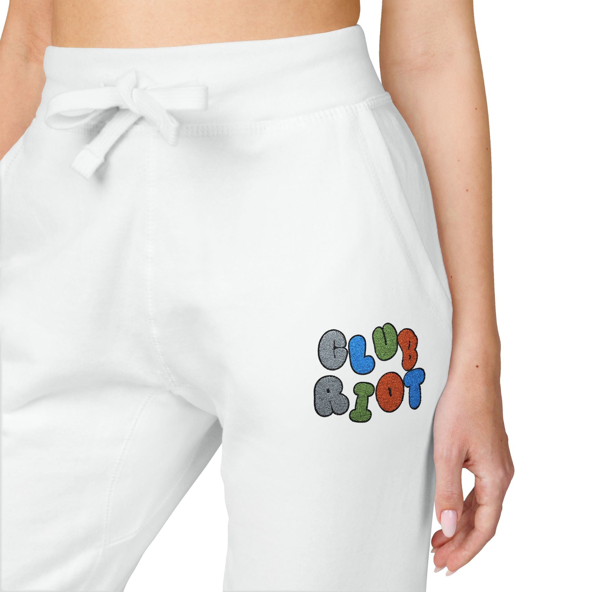 Cozy Embroidered Unisex Fleece Sweatpants, Casual Lounge Pants, Perfect for Relaxing, Gift for Him/Her, Ideal for Everyday Wear – Club Riot Queer Streetwear