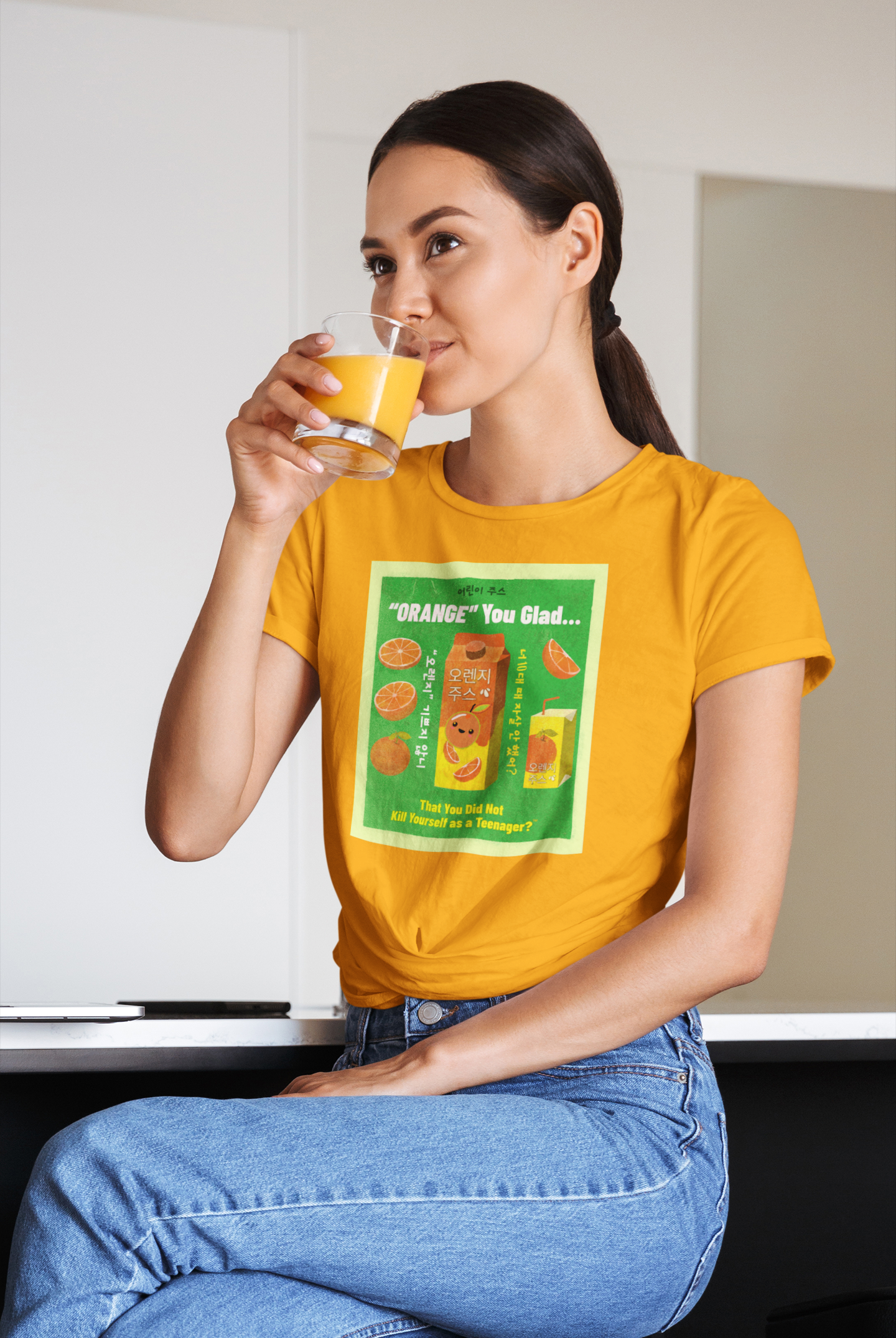 Retro Korean Orange Juice Tee Unisex T-Shirt – Bold Queer Streetwear Graphic Tee