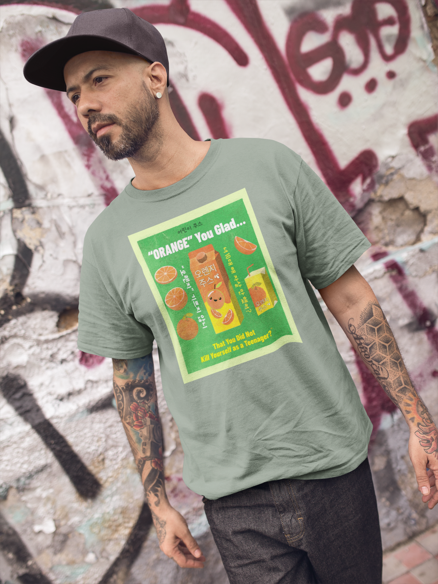 Retro Korean Orange Juice Tee Unisex T-Shirt – Bold Queer Streetwear Graphic Tee