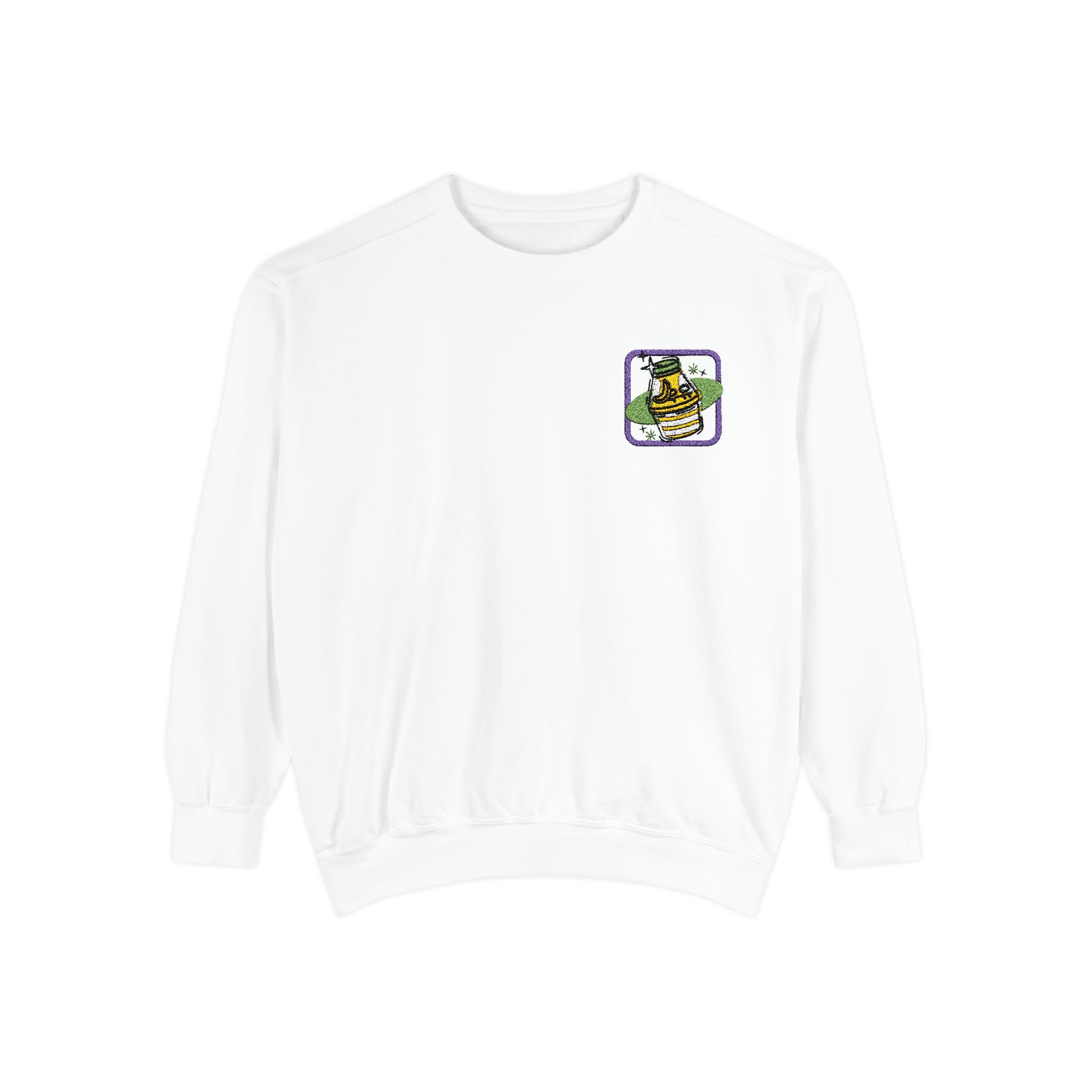 Banana Milk Embroidered Crewneck — Soft, Sweet, and Slightly Unhinged – Club Riot Queer Streetwear
