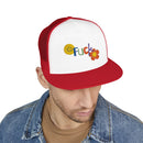 5 Panel Trucker Cap with 'We're Fucked' Embroidery, Retro Style Hat for Casual Wear, Trucking Gifts, Humorous Caps, Funny Accessory Snapback Trucker Cap – Embroidered Queer Streetwear Hat
