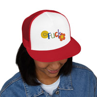 5 Panel Trucker Cap with 'We're Fucked' Embroidery, Retro Style Hat for Casual Wear, Trucking Gifts, Humorous Caps, Funny Accessory Snapback Trucker Cap – Embroidered Queer Streetwear Hat
