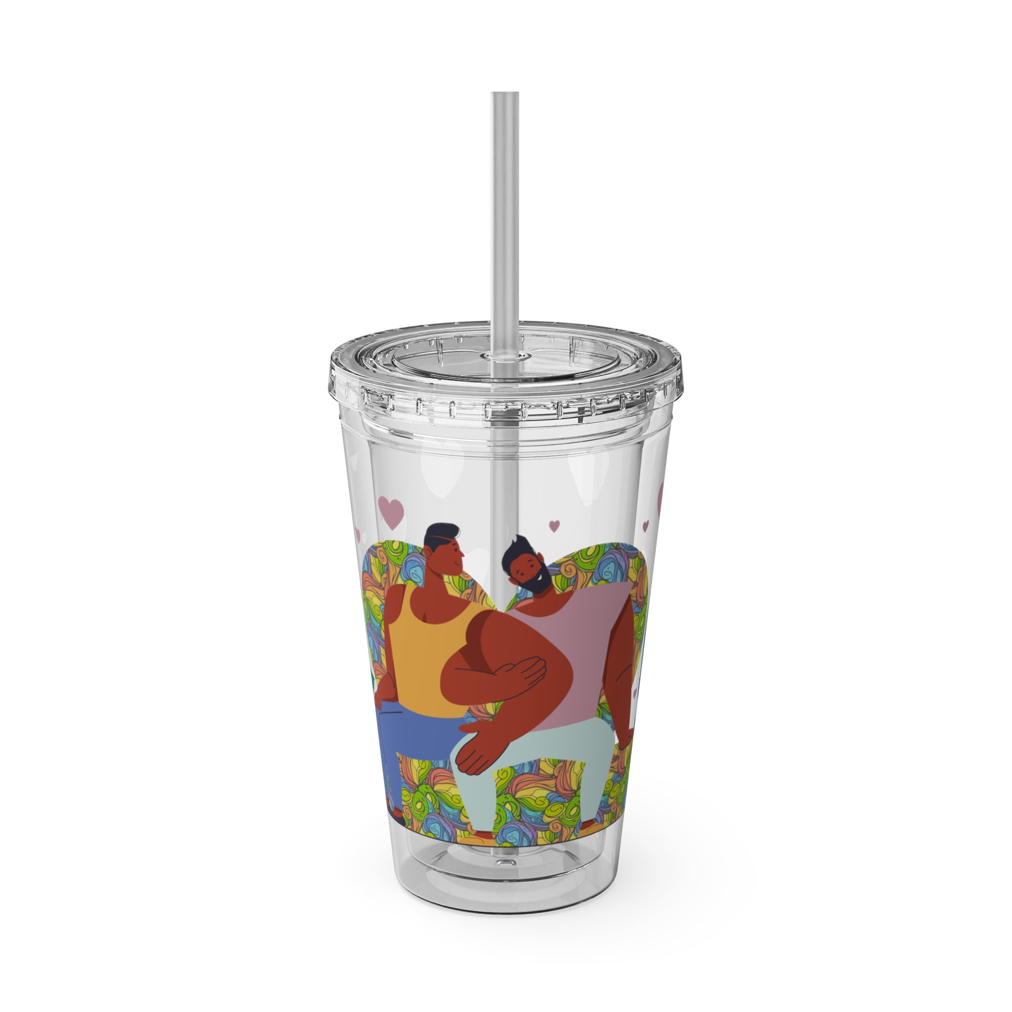 Sunsplash Tumbler, Colorful Couples Drinkware, Cute Travel Mug, Love Glassware – Bold Queer Streetwear Drinkware