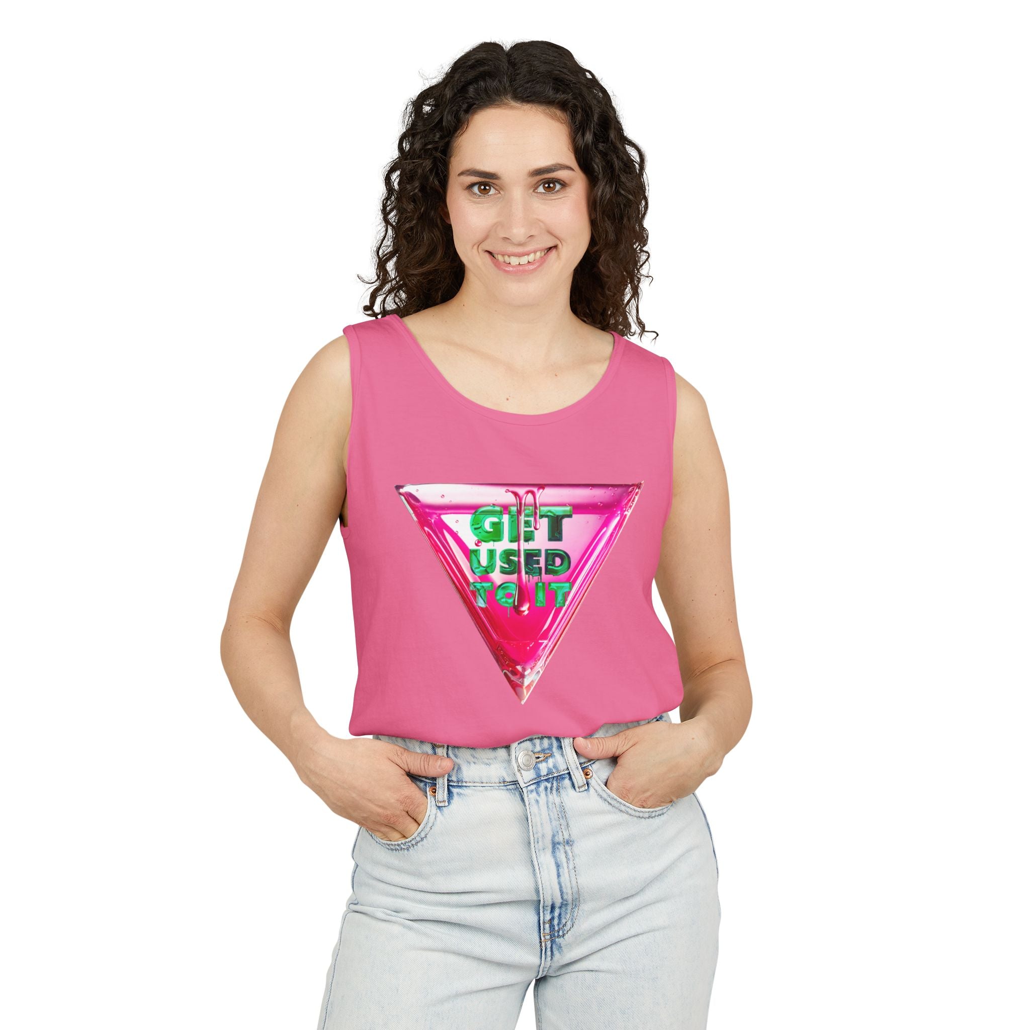 Vibrant Graphic Tank Top with 'Get Used To It' Design, Summer Wear, Gift for Friends, Casual Outfit, Beach Day Essential – Club Riot Queer Streetwear