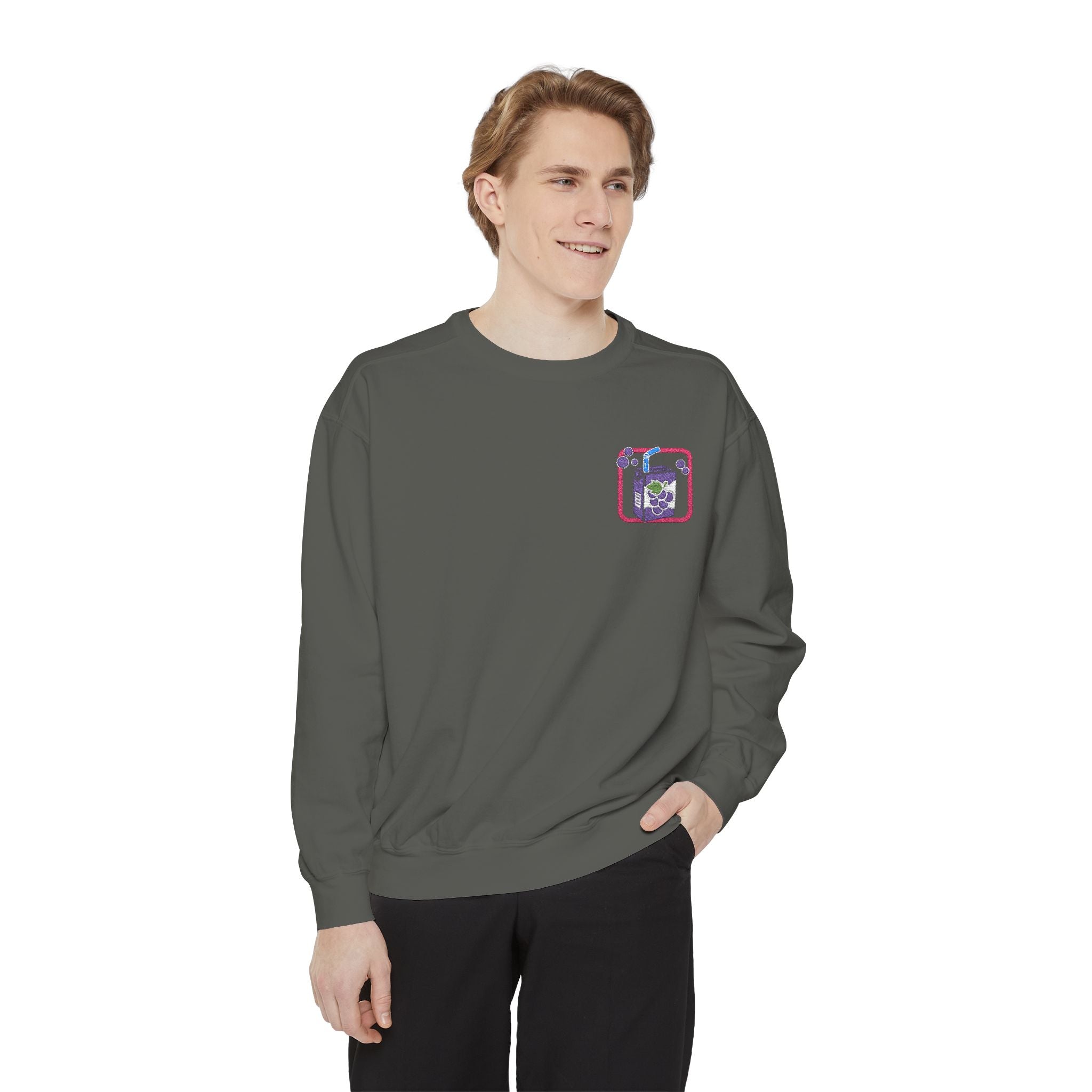 Grape Juice Embroidered Sweatshirt – Unisex, Cozy, and Slightly Juicy Crewneck Sweatshirt – Queer Streetwear Cozy Essential