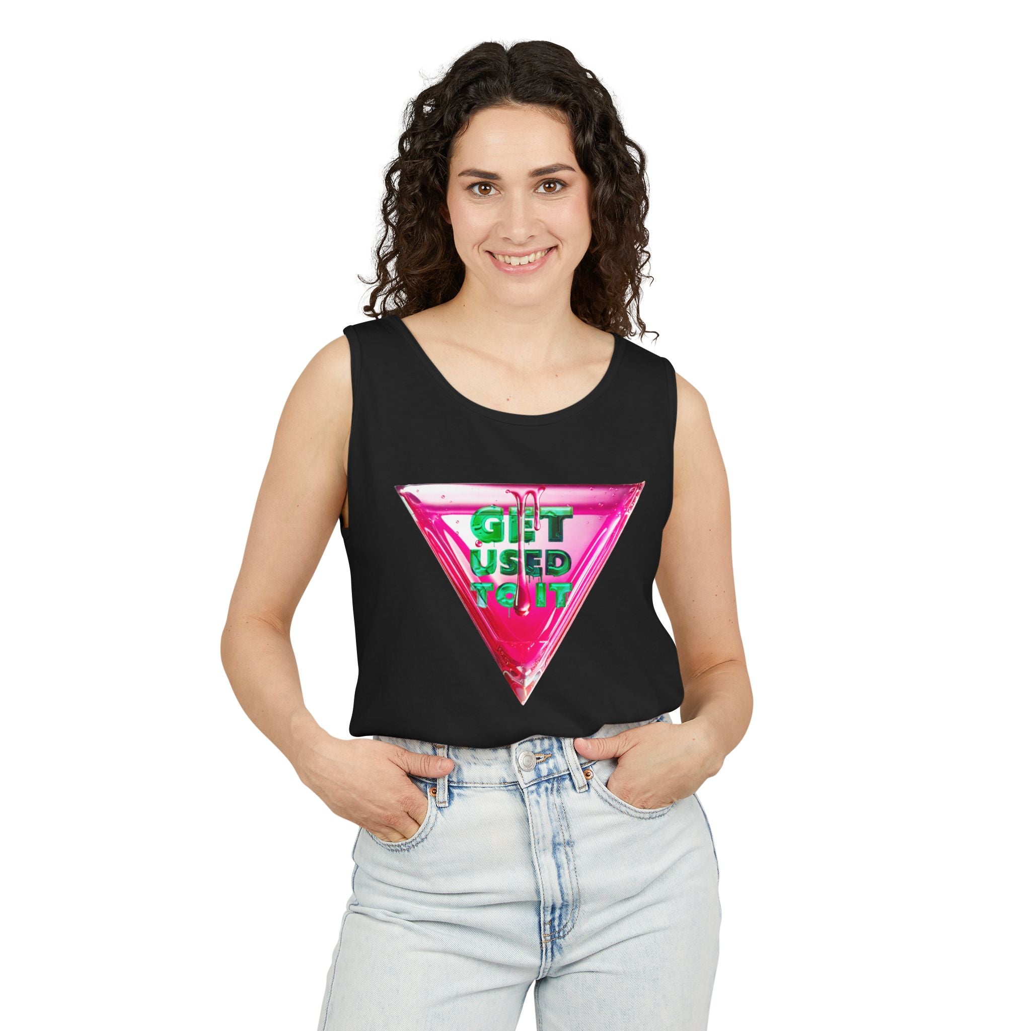 Vibrant Graphic Tank Top with 'Get Used To It' Design, Summer Wear, Gift for Friends, Casual Outfit, Beach Day Essential – Club Riot Queer Streetwear