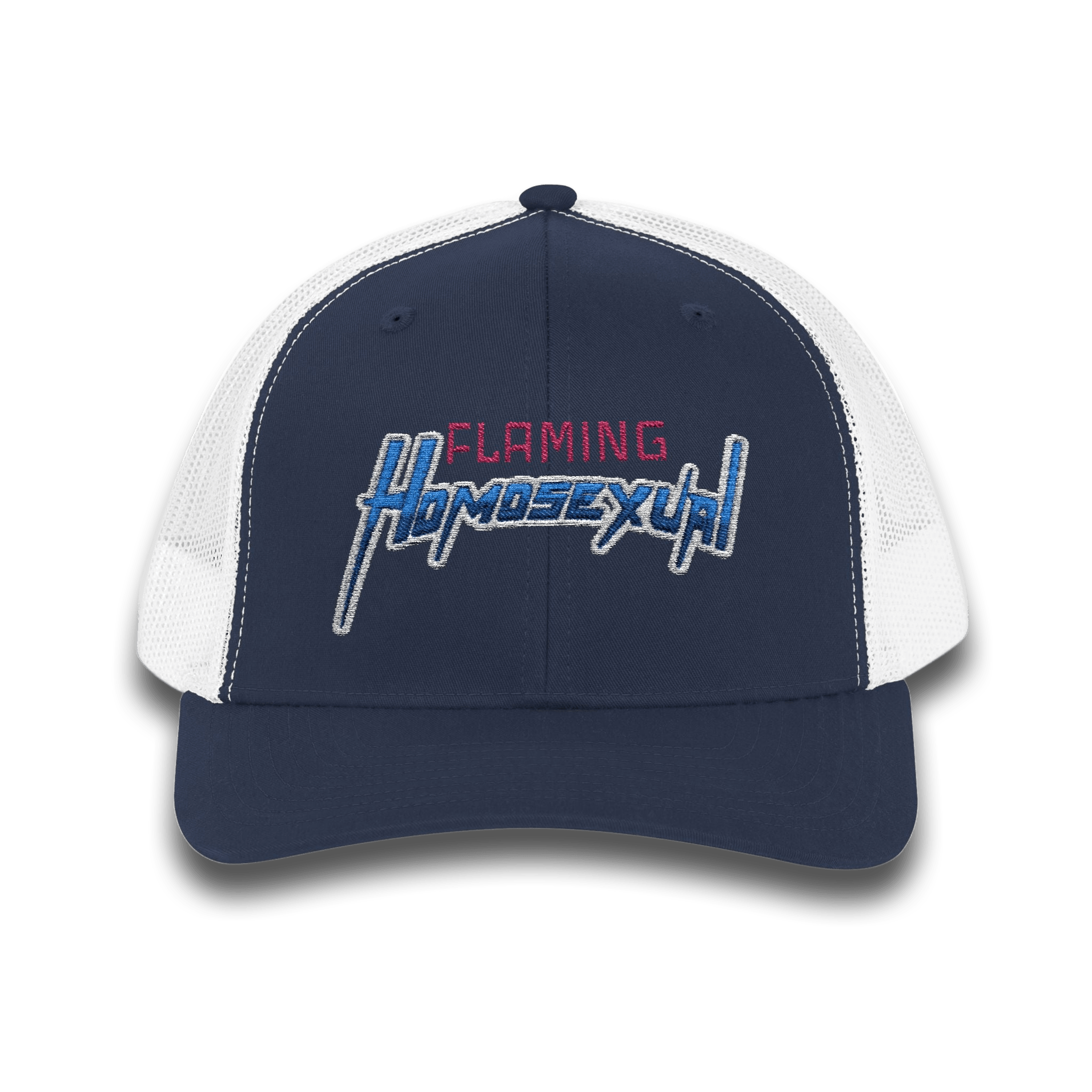 "Flaming Homosexual" Pride Embroidered Trucker Cap Snapback Trucker Cap – Embroidered Queer Streetwear Hat